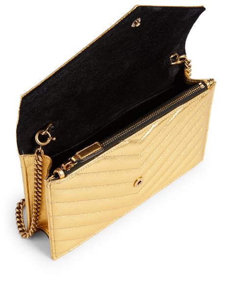 ysl metallic envelope flap chain wallet|ysl wallet on chain bag.